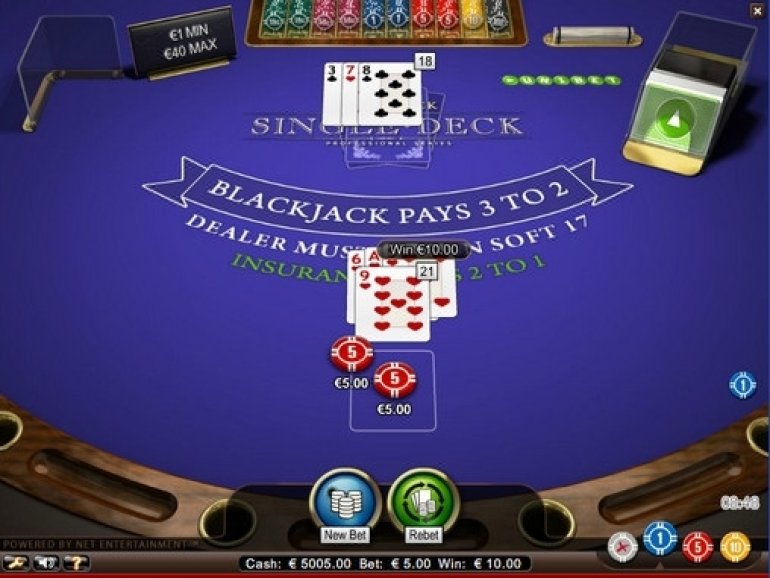 Скриншот игры блэкджек одной колодой от компании Net Entertainment