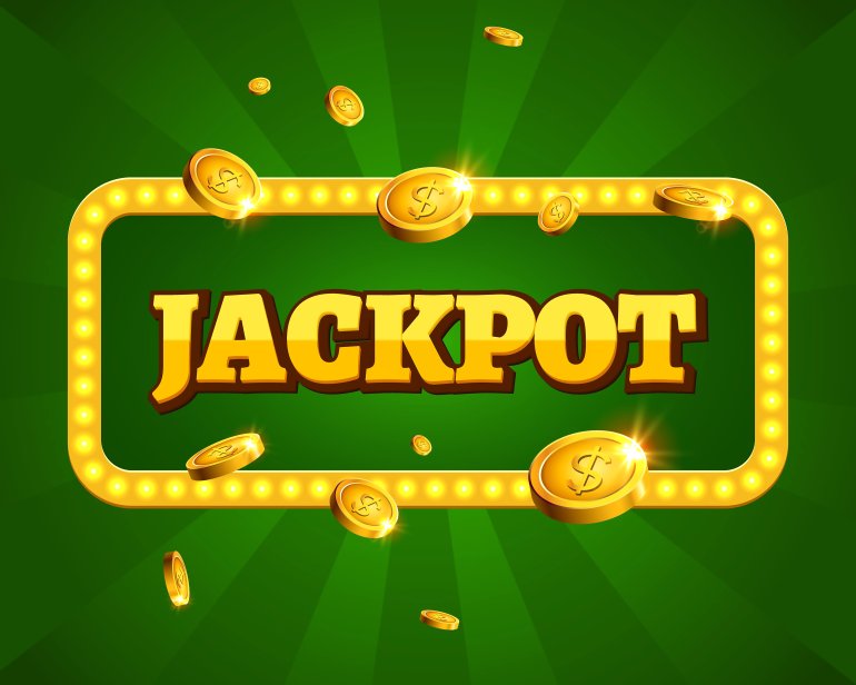Иконка Jackpot на зеленом фоне среди монеток